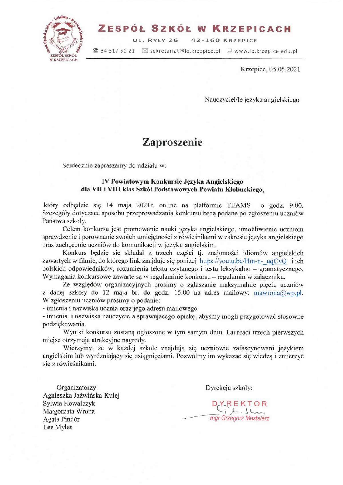 Konkurs z j. angielskiego dla uczniów szkół podstawowych
